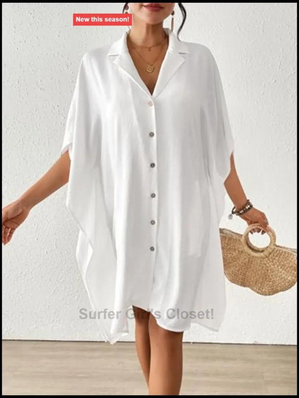 Women's Swimsuit Coverup Button Down Beach Dress - Loose Fit